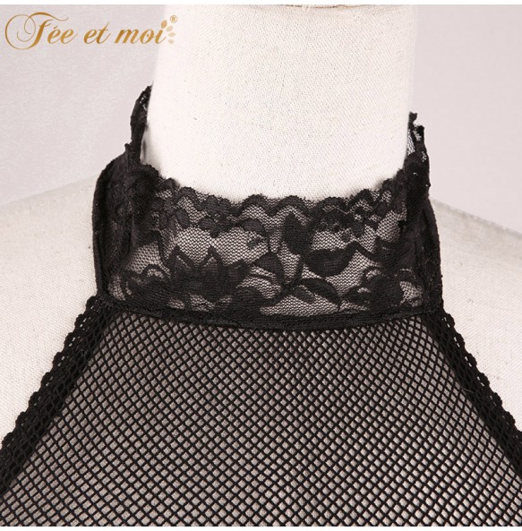 FEE ET MOI Sexy Seethrough Opened Body Stockings (Black)